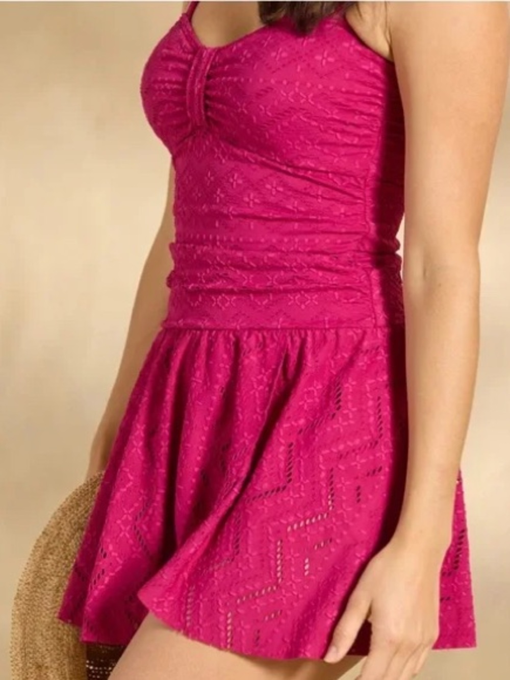 NWOT Sundance Seas The Day Pink Eyelet Skirt One Piece Swimsuit Small